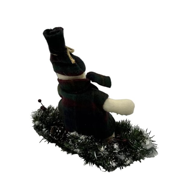 Christmas Snowman On Grass Sled Plush Doll With Shovel & Greenery Wreath Festive - Picture 2 of 7